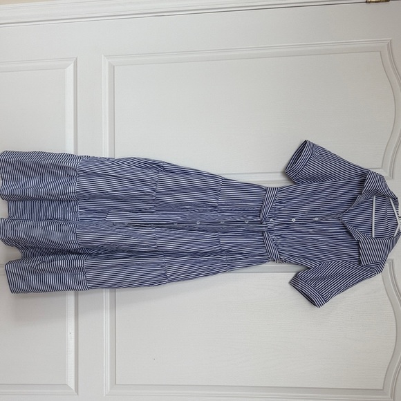 Striped Blue and White Midi Button Down Dress - Picture 1 of 2